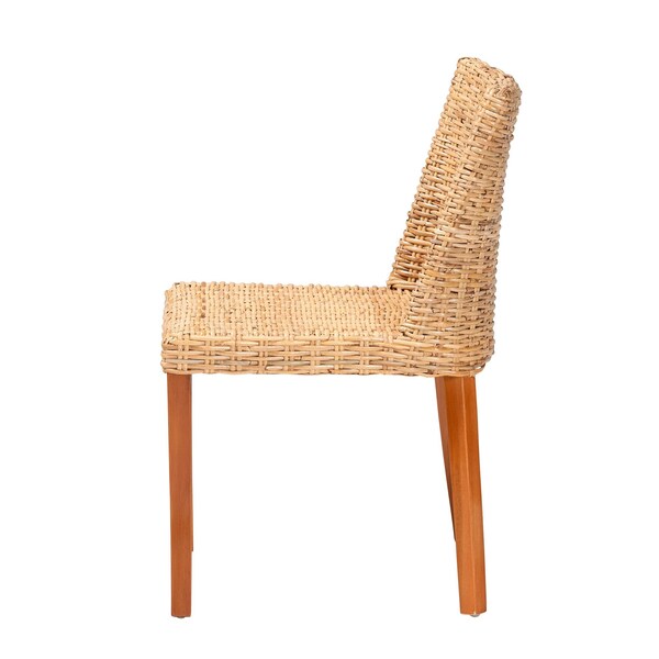 Bali & Pari Rowen Bohemian Light Honey Kubu Rattan and Mahogany Wood Dining Chair - 245-13712-ZORO
