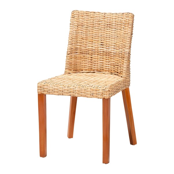 Bali & Pari Rowen Bohemian Light Honey Kubu Rattan and Mahogany Wood Dining Chair - 245-13712-ZORO