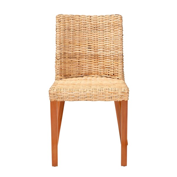 Bali & Pari Rowen Bohemian Light Honey Kubu Rattan and Mahogany Wood Dining Chair - 245-13712-ZORO