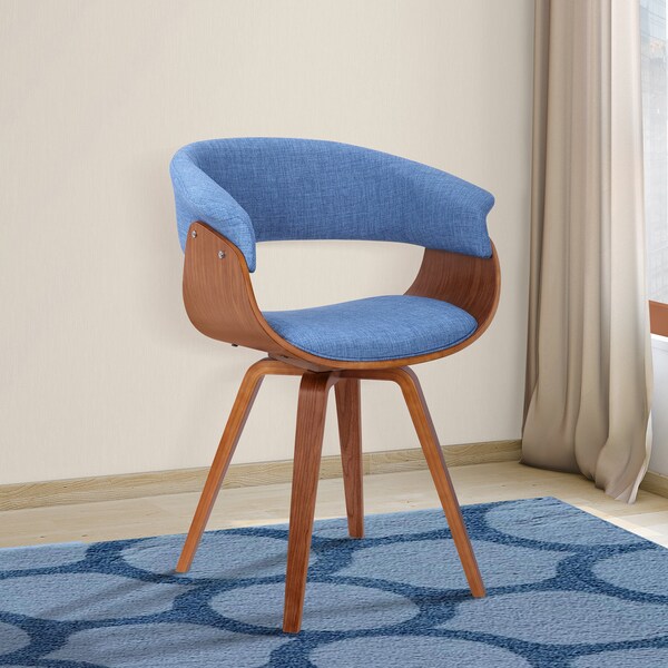 Armen Living Summer Mid-Century Chair in Blue Fabric with Walnut Wood Finish - LCSUCHBLUE