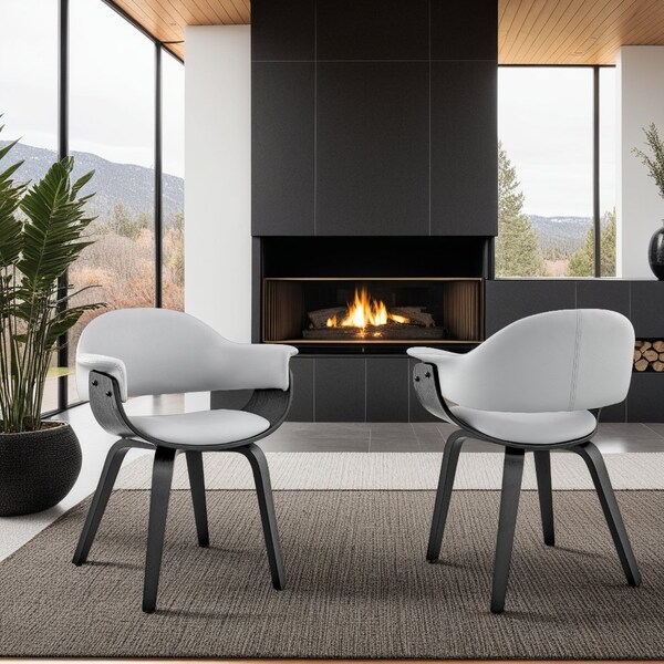 Armen Living Adalyn Gray Faux Leather and Black Wood Dining Room Accent Chair - LCADCHBLGR