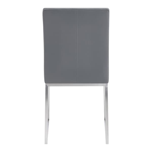 Armen Living Trevor Contemporary Dining Chair in Brushed Stainless Steel and Gray Faux Leather - Set of 2 - LCTRCHBSGR