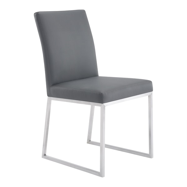 Armen Living Trevor Contemporary Dining Chair in Brushed Stainless Steel and Gray Faux Leather - Set of 2 - LCTRCHBSGR