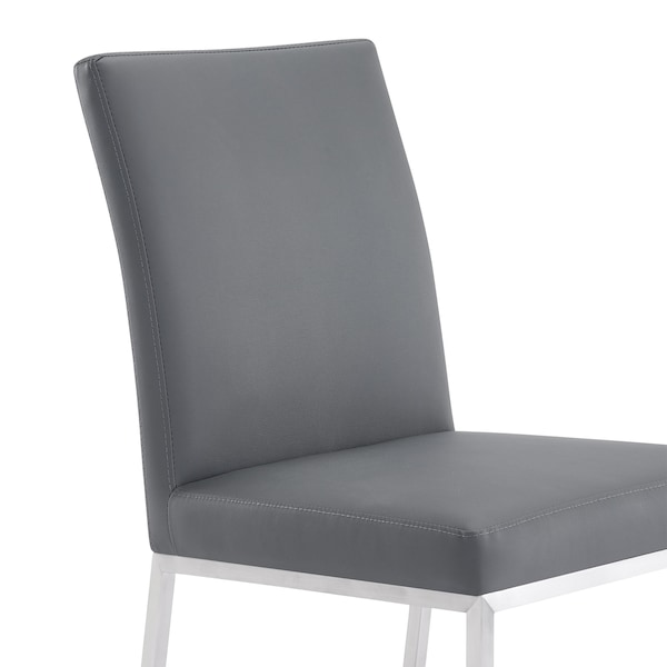 Armen Living Trevor Contemporary Dining Chair in Brushed Stainless Steel and Gray Faux Leather - Set of 2 - LCTRCHBSGR