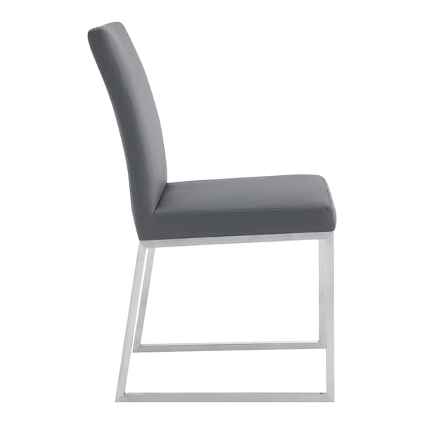 Armen Living Trevor Contemporary Dining Chair in Brushed Stainless Steel and Gray Faux Leather - Set of 2 - LCTRCHBSGR