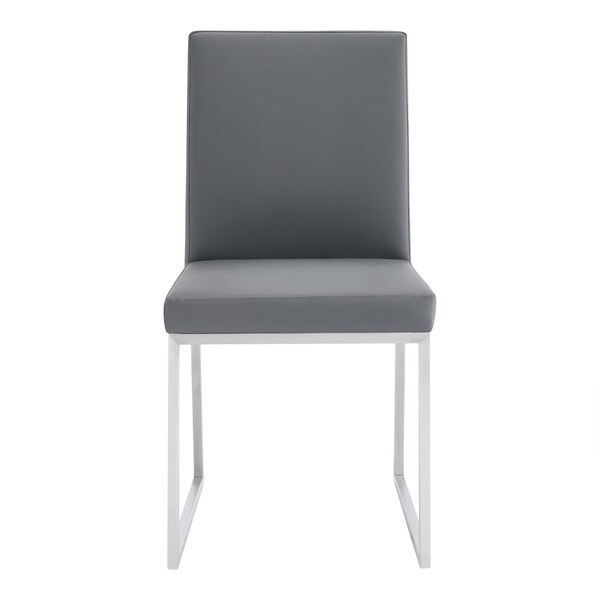 Armen Living Trevor Contemporary Dining Chair in Brushed Stainless Steel and Gray Faux Leather - Set of 2 - LCTRCHBSGR