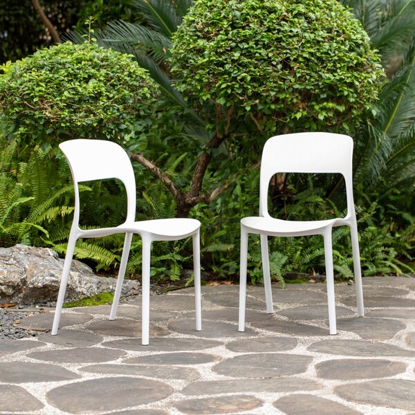Fabulaxe Modern Plastic Outdoor Dining Chair with Open Curved Back, White Set of 4 - QI004227.WT.4