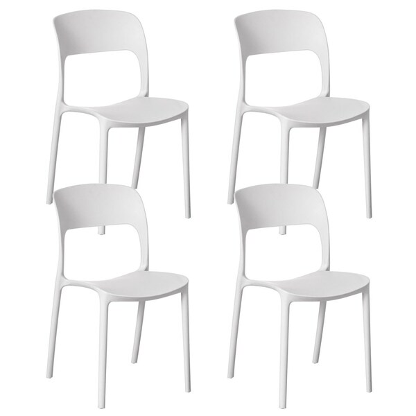 Fabulaxe Modern Plastic Outdoor Dining Chair with Open Curved Back, White Set of 4 - QI004227.WT.4