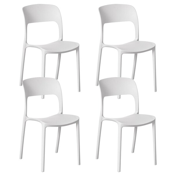 Fabulaxe Modern Plastic Outdoor Dining Chair with Open Curved Back, White Set of 4 - QI004227.WT.4