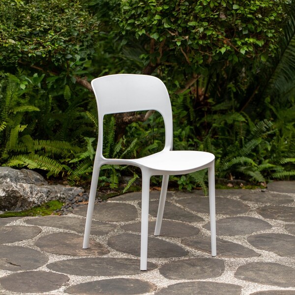 Fabulaxe Modern Plastic Outdoor Dining Chair with Open Curved Back, White Set of 4 - QI004227.WT.4