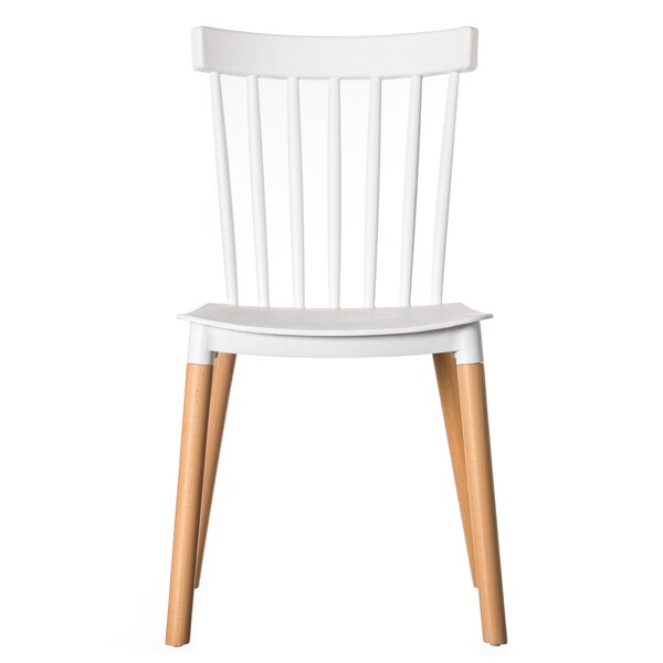 Fabulaxe Modern Plastic Dining Chair Windsor Design with Beech Wood Legs, White, PK 2 - QI004223.WT.2