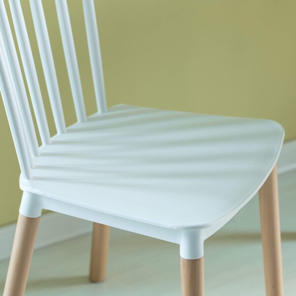 Fabulaxe Modern Plastic Dining Chair Windsor Design with Beech Wood Legs, White, PK 2 - QI004223.WT.2
