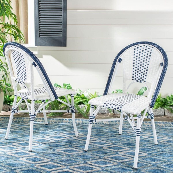 Safavieh Outdoor Living Zoya Chair - Navy & White 2PK - PAT4037A-SET2