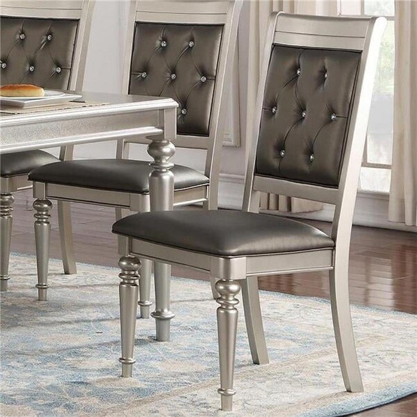 Benzara 42 x 21 x 24 in. Rubber Wood Dining Chair with Diamond Tufted Back, Gray, 2PK - BM171541