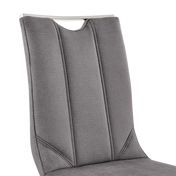 Armen Living Pacific Dining Room Accent Chair in Gray Fabric and Brushed Stainless Steel Finish - Set of 2 - LCPCSIGRFBC