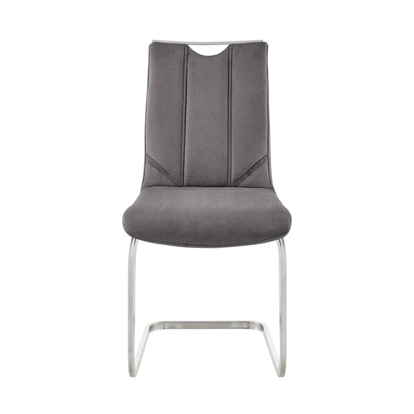 Armen Living Pacific Dining Room Accent Chair in Gray Fabric and Brushed Stainless Steel Finish - Set of 2 - LCPCSIGRFBC