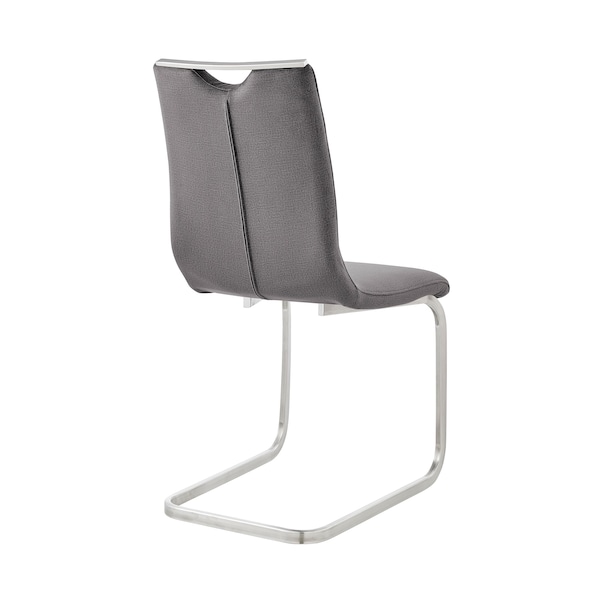 Armen Living Pacific Dining Room Accent Chair in Gray Fabric and Brushed Stainless Steel Finish - Set of 2 - LCPCSIGRFBC