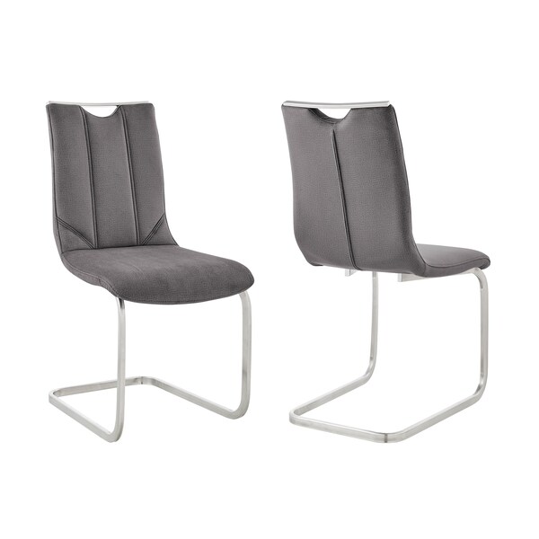 Armen Living Pacific Dining Room Accent Chair in Gray Fabric and Brushed Stainless Steel Finish - Set of 2 - LCPCSIGRFBC