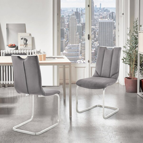 Armen Living Pacific Dining Room Accent Chair in Gray Fabric and Brushed Stainless Steel Finish - Set of 2 - LCPCSIGRFBC