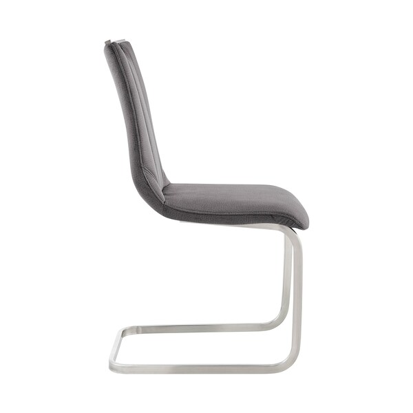 Armen Living Pacific Dining Room Accent Chair in Gray Fabric and Brushed Stainless Steel Finish - Set of 2 - LCPCSIGRFBC