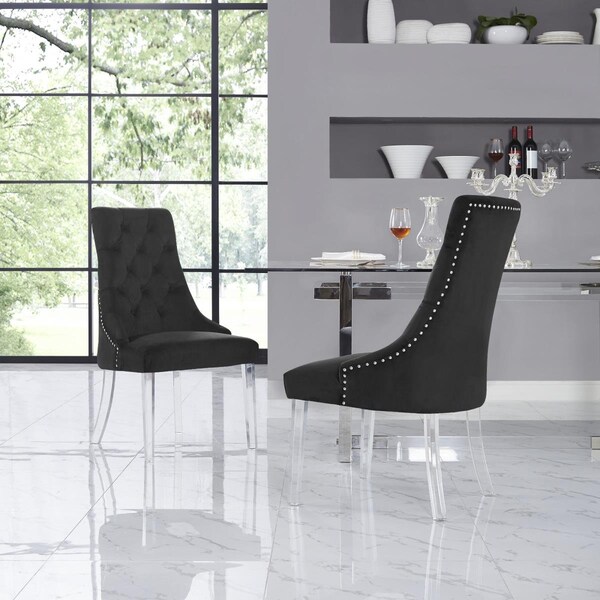 Comfortcorrect Colton Velvet Acrylic Leg Dining Chair - Black, 2PK - CO2625233