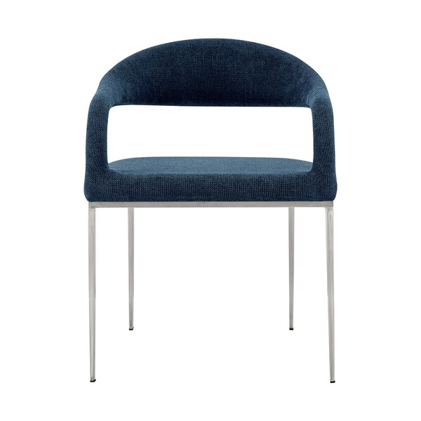 Armen Living Morgan Upholstered Dining Chair with Brushed Stainless Steel and Blue Fabric - Set of 2 - LCMOSIBSBLU