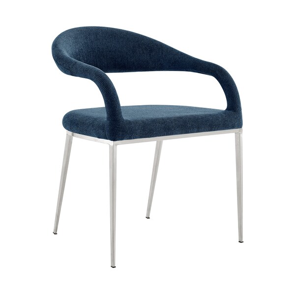 Armen Living Morgan Upholstered Dining Chair with Brushed Stainless Steel and Blue Fabric - Set of 2 - LCMOSIBSBLU