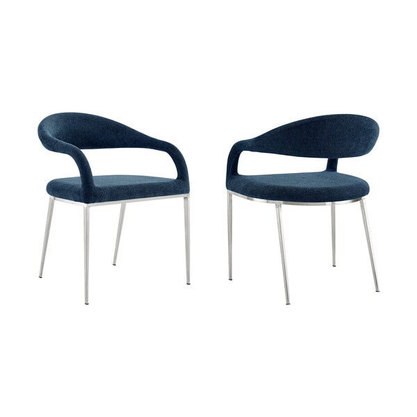 Armen Living Morgan Upholstered Dining Chair with Brushed Stainless Steel and Blue Fabric - Set of 2 - LCMOSIBSBLU