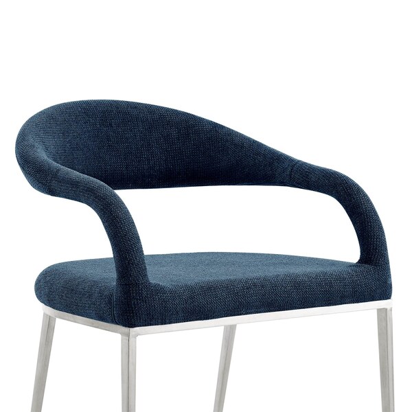 Armen Living Morgan Upholstered Dining Chair with Brushed Stainless Steel and Blue Fabric - Set of 2 - LCMOSIBSBLU