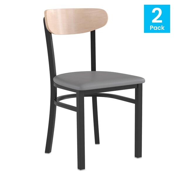 Flash Furniture Gray Vinyl Dining Chairs - Natural Wood Backs, PK 2 - 2-XU-DG6V5GYV-NAT-GG