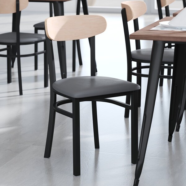 Flash Furniture Gray Vinyl Dining Chairs - Natural Wood Backs, PK 2 - 2-XU-DG6V5GYV-NAT-GG