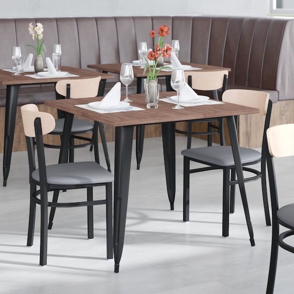 Flash Furniture Gray Vinyl Dining Chairs - Natural Wood Backs, PK 2 - 2-XU-DG6V5GYV-NAT-GG