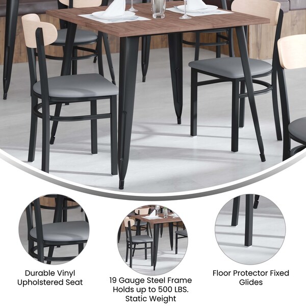 Flash Furniture Gray Vinyl Dining Chairs - Natural Wood Backs, PK 2 - 2-XU-DG6V5GYV-NAT-GG