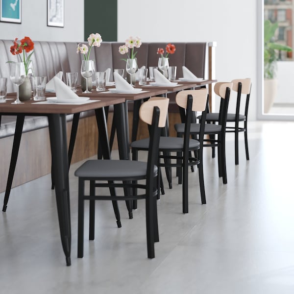 Flash Furniture Gray Vinyl Dining Chairs - Natural Wood Backs, PK 2 - 2-XU-DG6V5GYV-NAT-GG