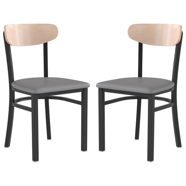 Flash Furniture Gray Vinyl Dining Chairs - Natural Wood Backs, PK 2 - 2-XU-DG6V5GYV-NAT-GG