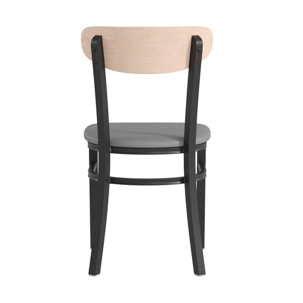Flash Furniture Gray Vinyl Dining Chairs - Natural Wood Backs, PK 2 - 2-XU-DG6V5GYV-NAT-GG
