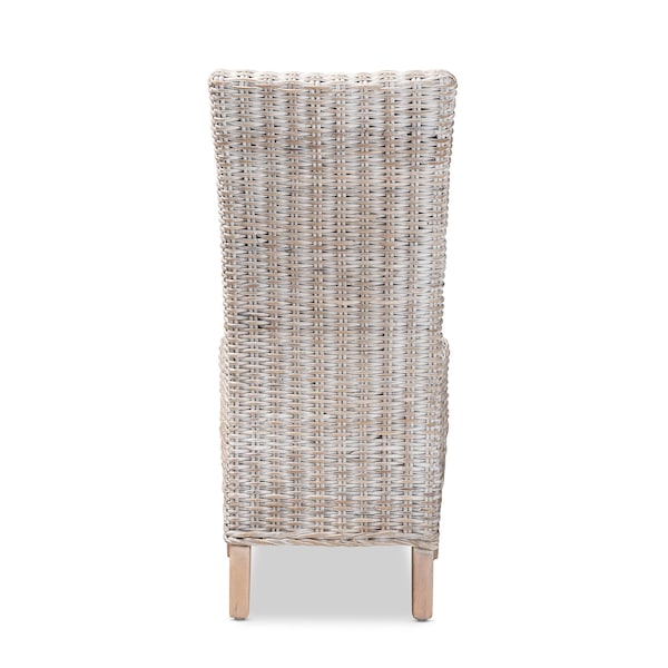 Baxton Studio Trianna Rustic Transitional Whitewashed Rattan and Natural Brown Finished Wood Dining Chair - 207-12843