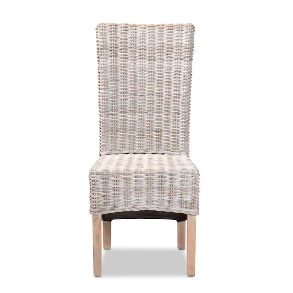 Baxton Studio Trianna Rustic Transitional Whitewashed Rattan and Natural Brown Finished Wood Dining Chair - 207-12843