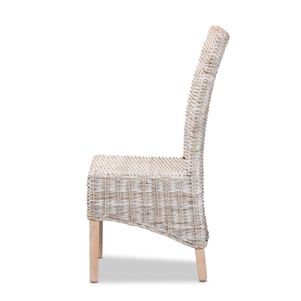 Baxton Studio Trianna Rustic Transitional Whitewashed Rattan and Natural Brown Finished Wood Dining Chair - 207-12843