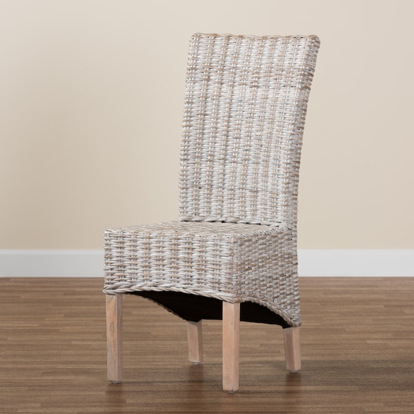 Baxton Studio Trianna Rustic Transitional Whitewashed Rattan and Natural Brown Finished Wood Dining Chair - 207-12843