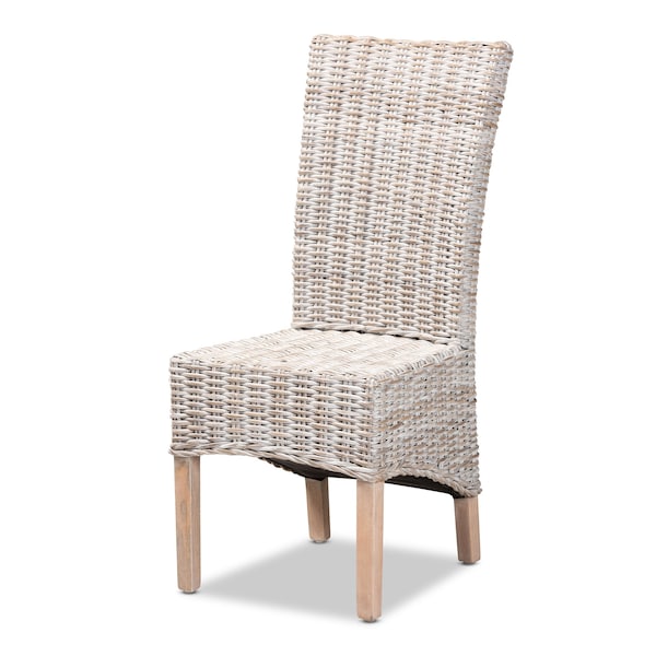 Baxton Studio Trianna Rustic Transitional Whitewashed Rattan and Natural Brown Finished Wood Dining Chair - 207-12843