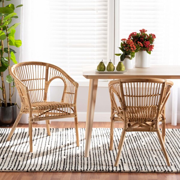 Baxton Studio Alleta Modern Bohemian Natural Brown Rattan Dining Chair, PK2 - 210-2PC-12719