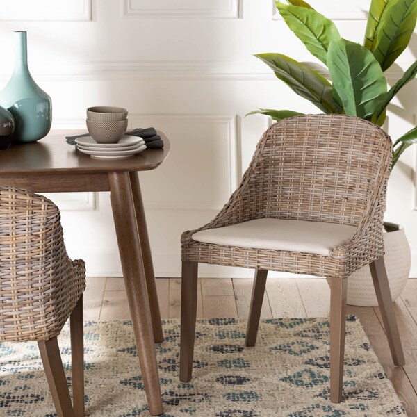Bali & Pari Lara Bohemian Grey Kubu Rattan and Mahogany Wood Dining Chair - 245-13719-ZORO