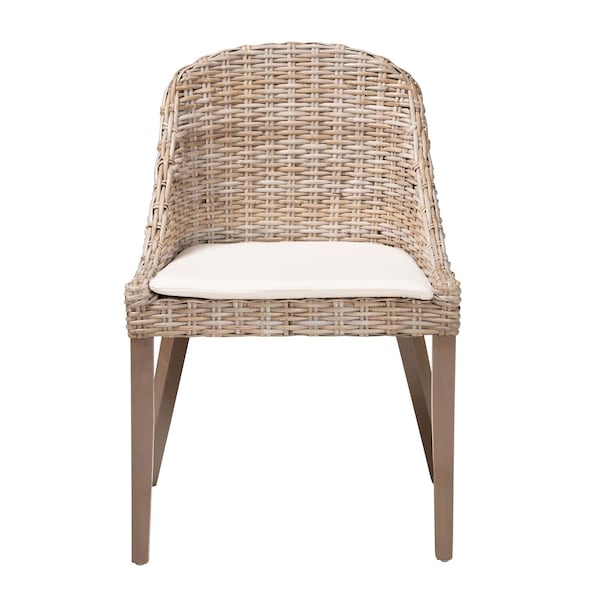 Bali & Pari Lara Bohemian Grey Kubu Rattan and Mahogany Wood Dining Chair - 245-13719-ZORO