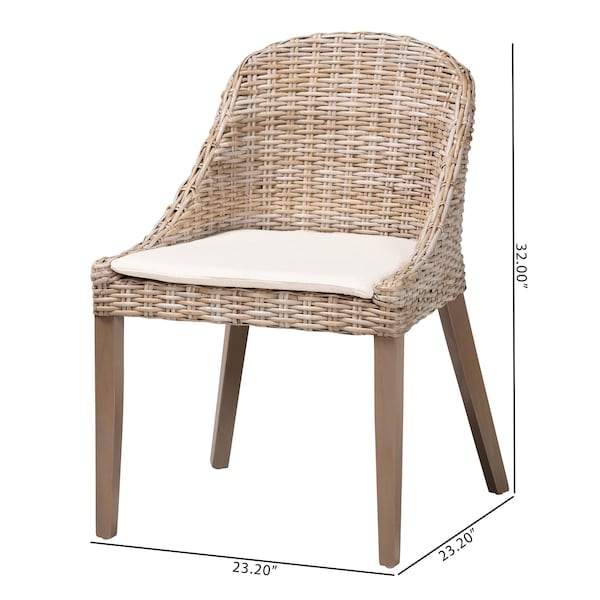 Bali & Pari Lara Bohemian Grey Kubu Rattan and Mahogany Wood Dining Chair - 245-13719-ZORO