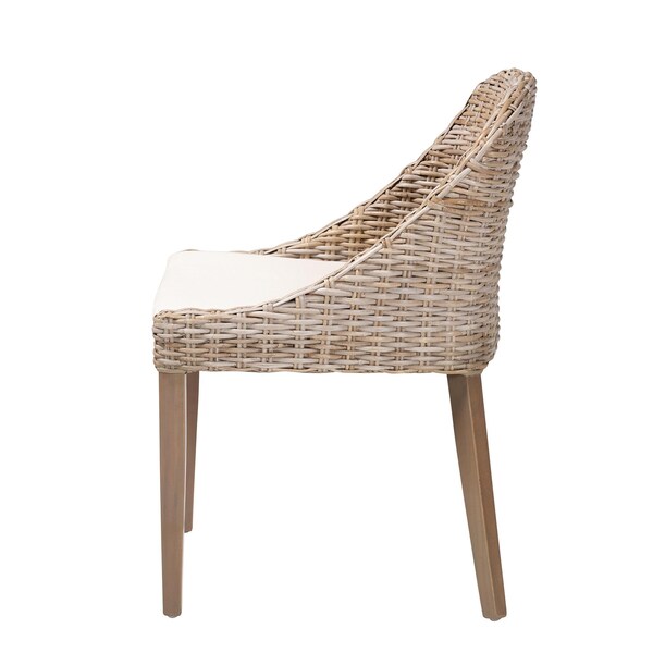 Bali & Pari Lara Bohemian Grey Kubu Rattan and Mahogany Wood Dining Chair - 245-13719-ZORO