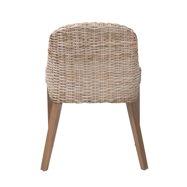 Bali & Pari Lara Bohemian Grey Kubu Rattan and Mahogany Wood Dining Chair - 245-13719-ZORO