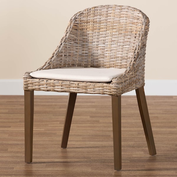 Bali & Pari Lara Bohemian Grey Kubu Rattan and Mahogany Wood Dining Chair - 245-13719-ZORO