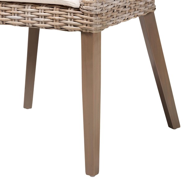 Bali & Pari Lara Bohemian Grey Kubu Rattan and Mahogany Wood Dining Chair - 245-13719-ZORO