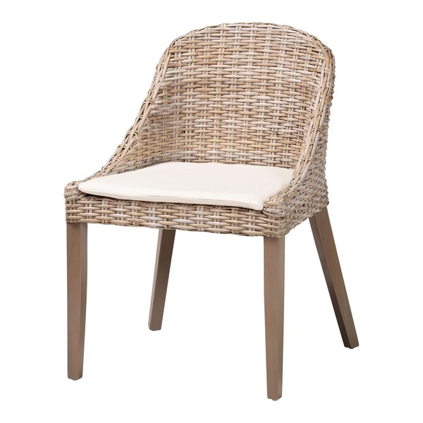Bali & Pari Lara Bohemian Grey Kubu Rattan and Mahogany Wood Dining Chair - 245-13719-ZORO